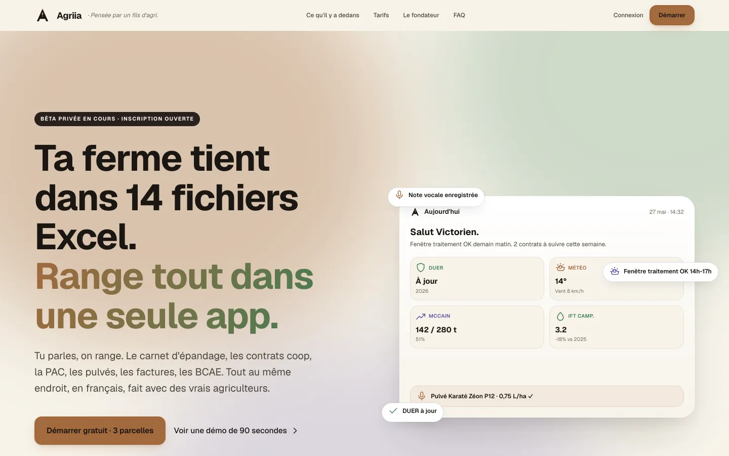 Aperçu de l'application Agriia